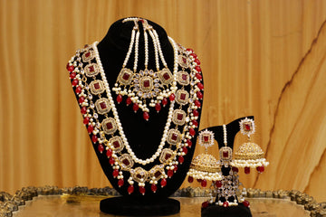 Splendid Pearl Moti and Red Beads Set